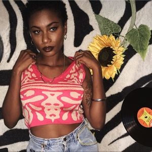 Vintage 90s Hot Pink Ink Blot Crop Top